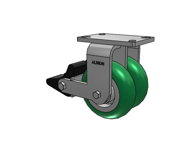 315 Series Top Plate Rigid Caster with 6 x 2 PM - Round Polyurethane 95A (Aluminum Core) Wheel and Poly Lock Integrated Brake
