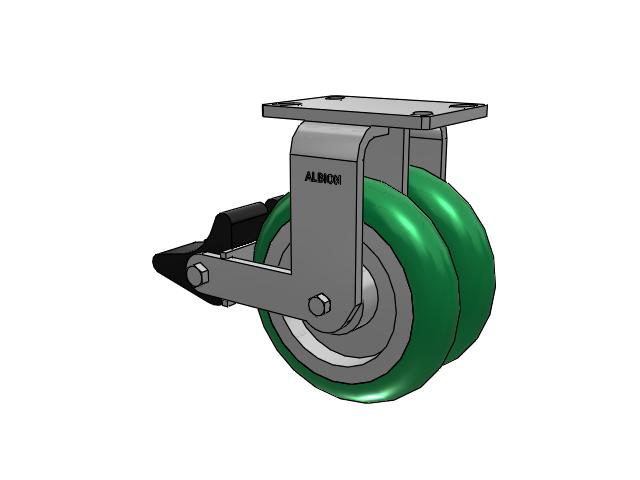 315 Series Top Plate Rigid Caster with 8 x 2 PM - Round Polyurethane 95A (Aluminum Core) Wheel and Poly Lock Integrated Brake