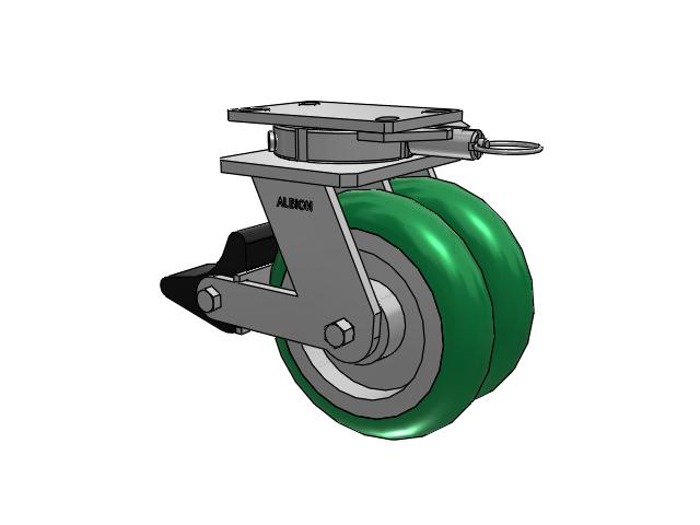 315 Series Top Plate Swivel Caster with 8 x 2 PM - Round Polyurethane 95A (Aluminum Core) Wheel and Poly Lock Integrated Brake