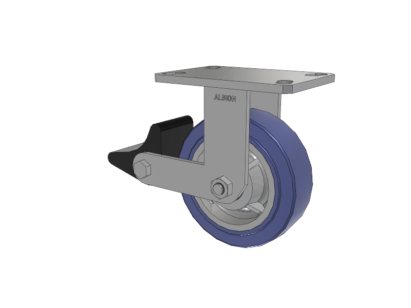110 Series Kingpinless Top Plate Rigid Caster with 6 x 2 Blue HF - HydroTech (Flat) Wheel and Poly Lock Integrated Brake
