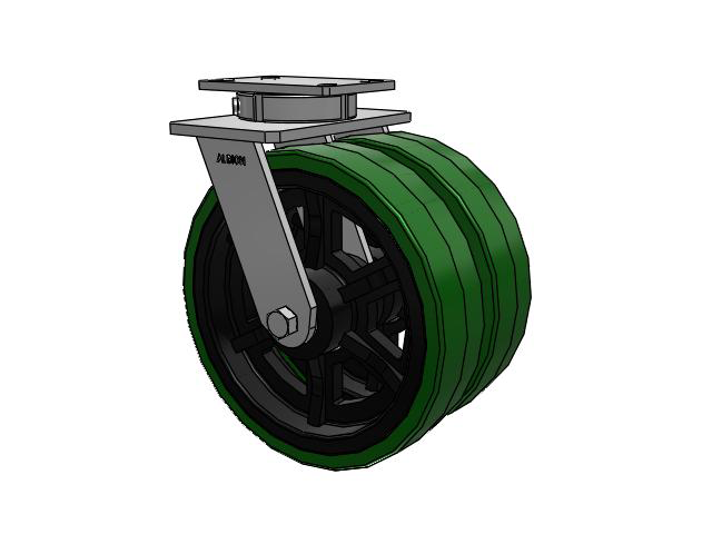 315 Series Top Plate Swivel Caster with 12 x 3 PX - Thick Polyurethane (Cast Iron Core) Wheel