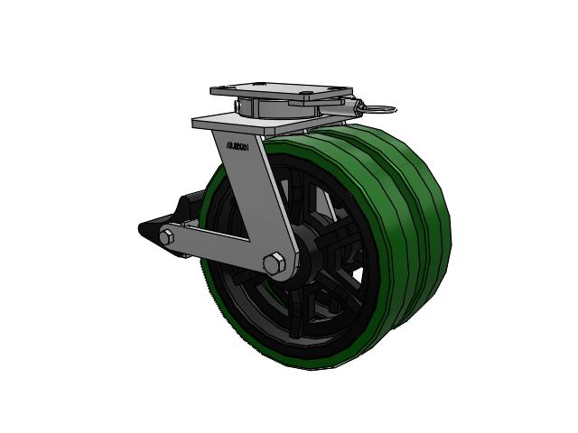 315 Series Top Plate Swivel Caster with 12 x 3 PX - Thick Polyurethane (Cast Iron Core) Wheel and Poly Lock Integrated Brake