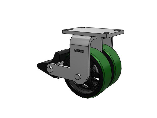 315 Series Top Plate Rigid Caster with 6 x 2 PY - Polyurethane (Cast Iron Core) Wheel and Poly Lock Integrated Brake