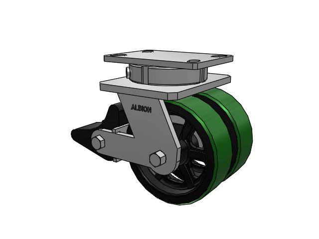 315 Series Top Plate Swivel Caster with 6 x 2 PY - Polyurethane (Cast Iron Core) Wheel and Poly Lock Integrated Brake
