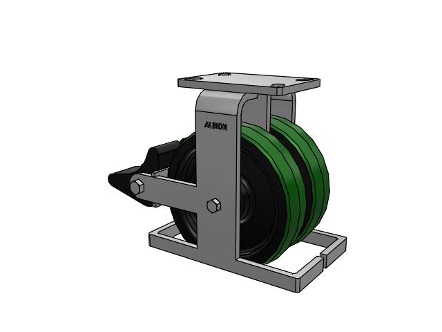 Roulette fixe à plaque supérieure de la série 315, équipée d'une roue 8 x 2 PY en polyuréthane (noyau en fonte) et d'un frein intégré « Poly Lock »
