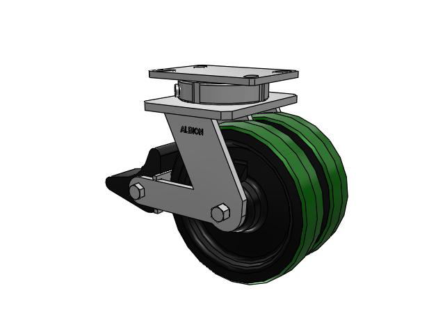 315 Series Top Plate Swivel Caster with 8 x 2 PY - Polyurethane (Cast Iron Core) Wheel and Poly Lock Integrated Brake