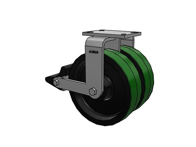 315 Series Top Plate Rigid Caster with 10 x 3 PY - Polyurethane (Cast Iron Core) Wheel and Poly Lock Integrated Brake