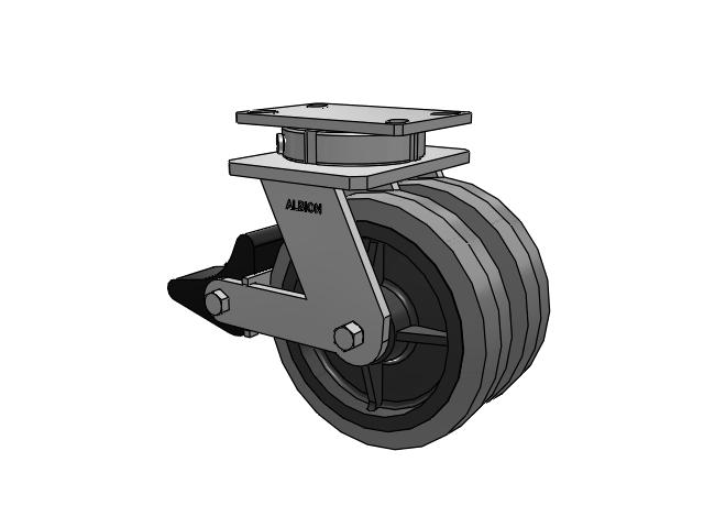 315 Series Top Plate Swivel Caster with 8 x 2 XS - Performa X-tra Soft Rubber (Flat) - Prevenz Antimicrobial Wheel and Poly Lock Integrated Brake