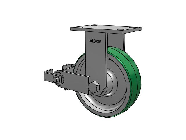 330 Series Top Plate Rigid Caster with 8 x 2.5 Green Tread on Aluminum Core PD - Polyurethane (Aluminum Core) Wheel and Poly Cam Brake