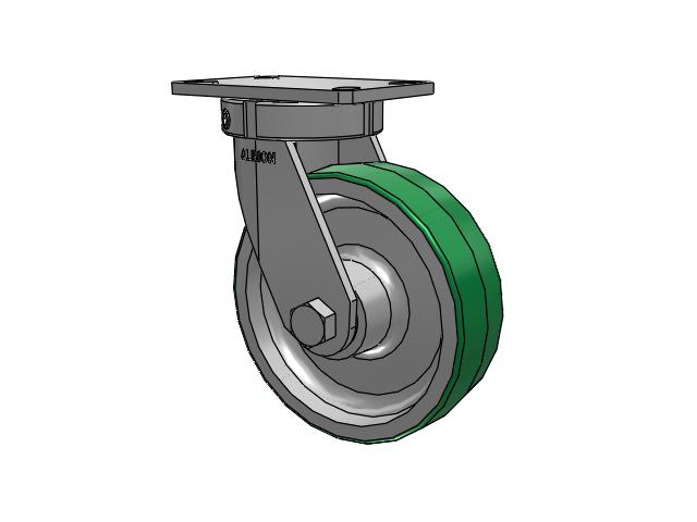 330 Series Top Plate Swivel Caster with 8 x 2.5 Green Tread on Aluminum Core PD - Polyurethane (Aluminum Core) Wheel