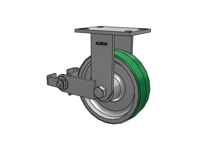 330 Series Top Plate Rigid Caster with 8 x 2.5 Green Tread on Aluminum Core PD - Polyurethane (Aluminum Core) Wheel and Poly Cam Brake