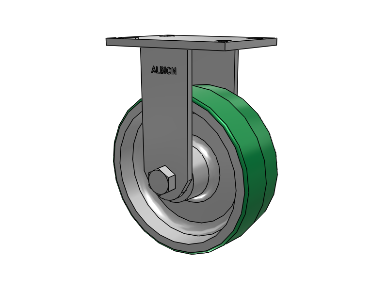 330 Series Top Plate Rigid Caster with 8 x 3 Green Tread on Aluminum Core PD - Polyurethane (Aluminum Core) Wheel