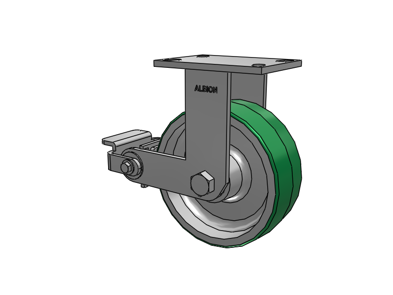 330 Series Top Plate Rigid Caster with 8 x 3 Green Tread on Aluminum Core PD - Polyurethane (Aluminum Core) Wheel and Poly Cam Brake