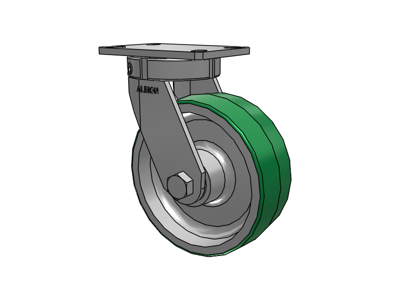 330 Series Top Plate Swivel Caster with 8 x 3 Green Tread on Aluminum Core PD - Polyurethane (Aluminum Core) Wheel