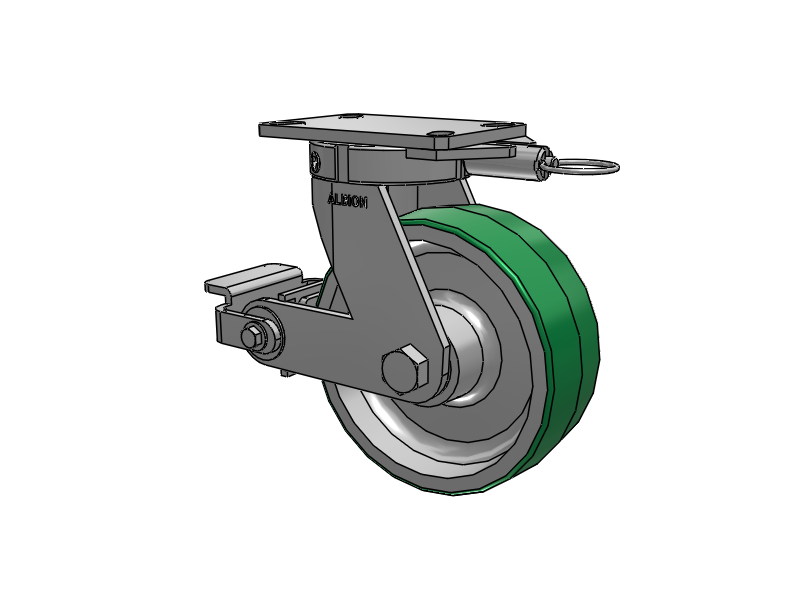 330 Series Top Plate Swivel Caster with 8 x 3 Green Tread on Aluminum Core PD - Polyurethane (Aluminum Core) Wheel and Poly Cam Brake