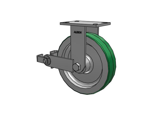 330 Series Top Plate Rigid Caster with 10 x 2.5 Green Tread on Aluminum Core PD - Polyurethane (Aluminum Core) Wheel and Poly Cam Brake