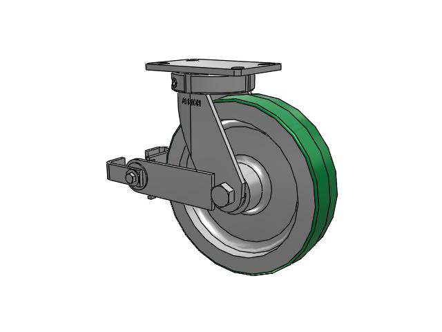 330 Series Top Plate Swivel Caster with 10 x 2.5 Green Tread on Aluminum Core PD - Polyurethane (Aluminum Core) Wheel and Poly Cam Brake