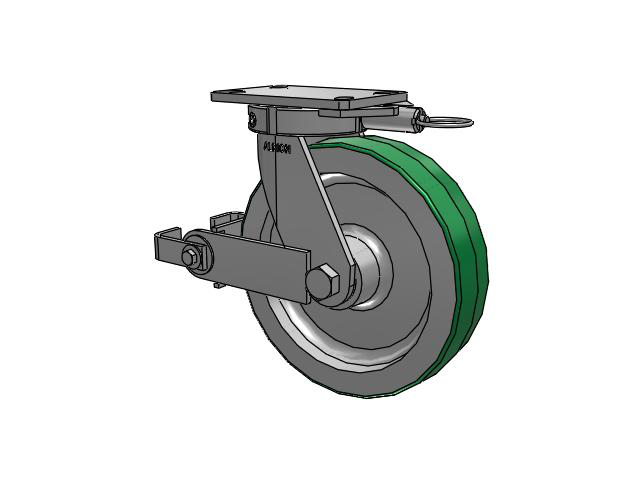 330 Series Top Plate Swivel Caster with 10 x 2.5 Green Tread on Aluminum Core PD - Polyurethane (Aluminum Core) Wheel and Poly Cam Brake
