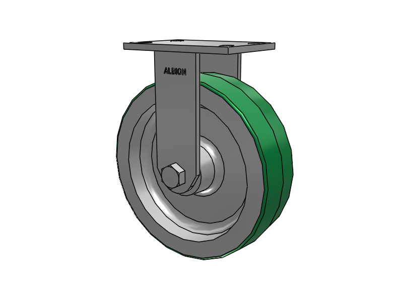 330 Series Top Plate Rigid Caster with 10 x 3 Green Tread on Aluminum Core PD - Polyurethane (Aluminum Core) Wheel