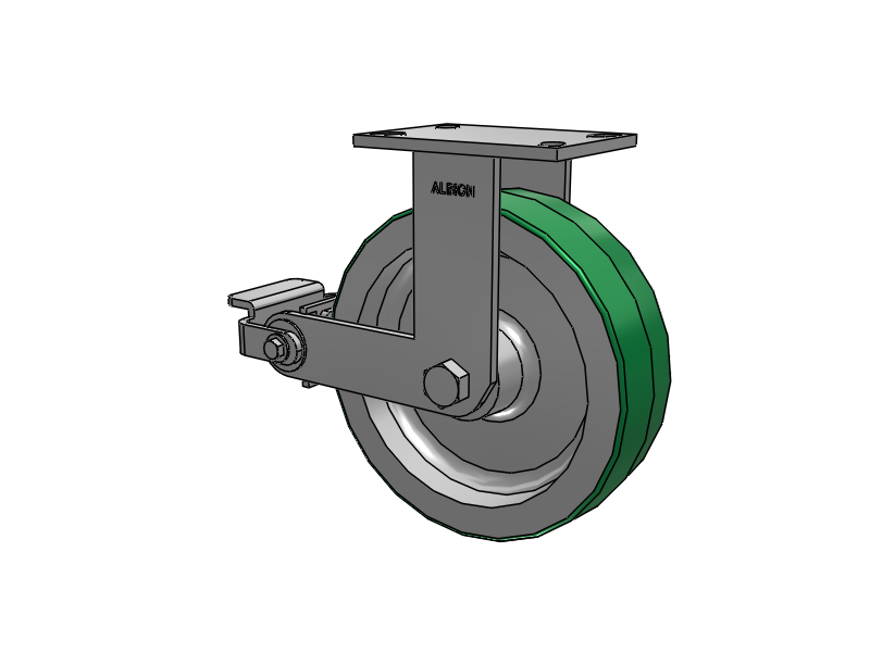 330 Series Top Plate Rigid Caster with 10 x 3 Green Tread on Aluminum Core PD - Polyurethane (Aluminum Core) Wheel and Poly Cam Brake