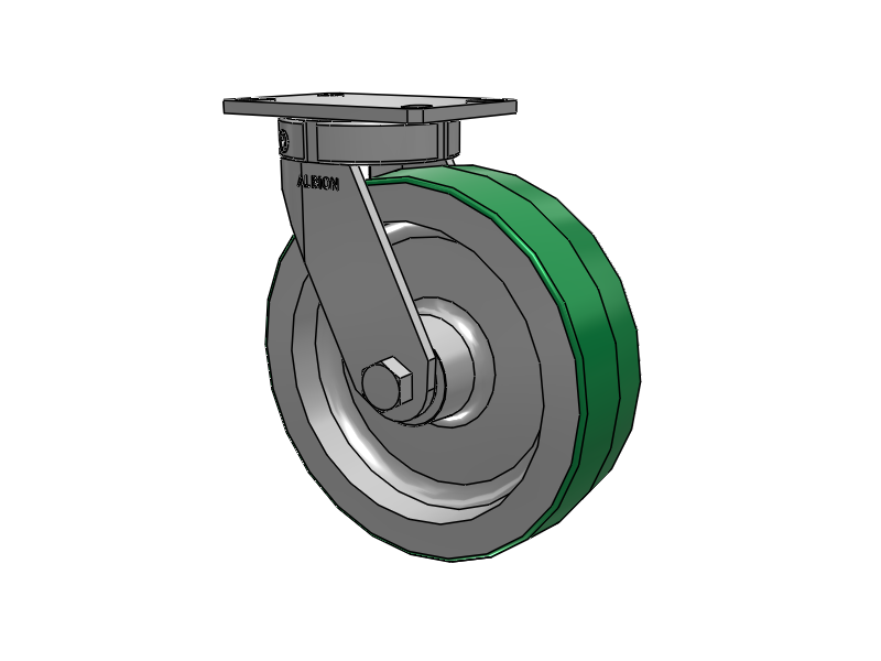 330 Series Top Plate Swivel Caster with 10 x 3 Green Tread on Aluminum Core PD - Polyurethane (Aluminum Core) Wheel