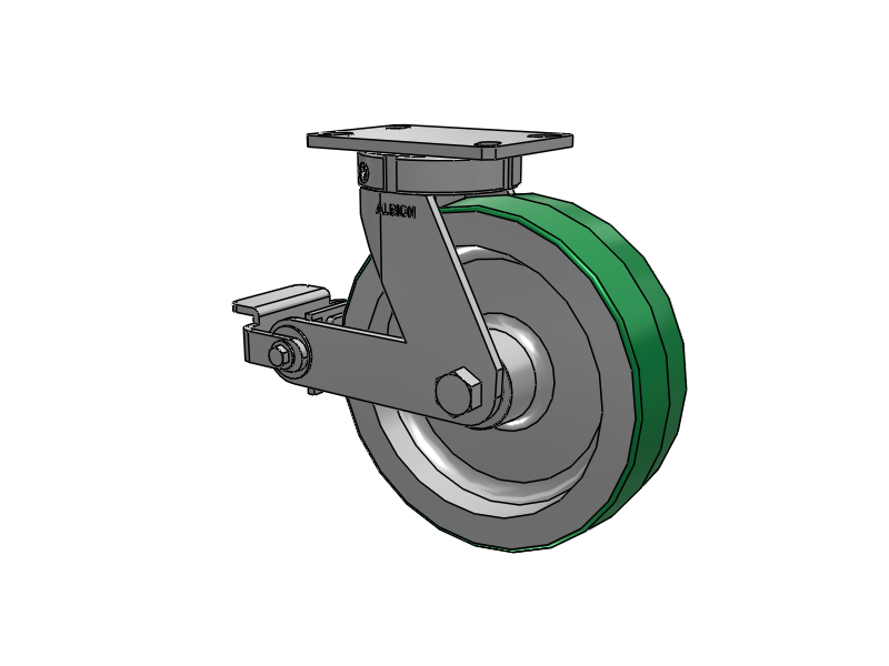 330 Series Top Plate Swivel Caster with 10 x 3 Green Tread on Aluminum Core PD - Polyurethane (Aluminum Core) Wheel and Poly Cam Brake