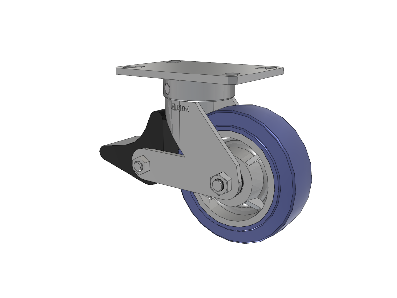 110 Series Kingpinless Top Plate Swivel Caster with 6 x 2 Blue HF - HydroTech (Flat) Wheel and Poly Lock Integrated Brake
