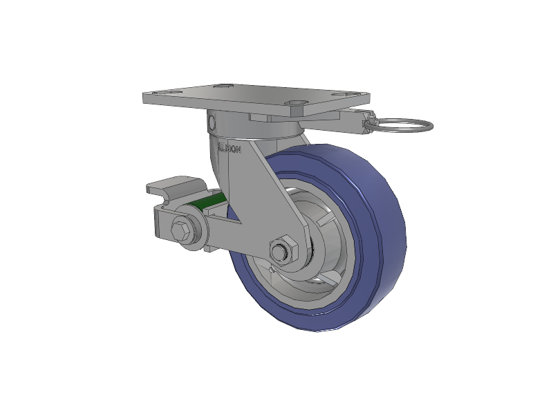 110 Series Kingpinless Top Plate Swivel Caster with 6 x 2 Blue HF - HydroTech (Flat) Wheel and Poly Cam Brake