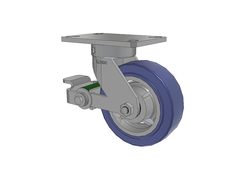 110 Series Kingpinless Top Plate Swivel Caster with 6 x 2 Blue HF - HydroTech (Flat) Wheel and Poly Cam Brake