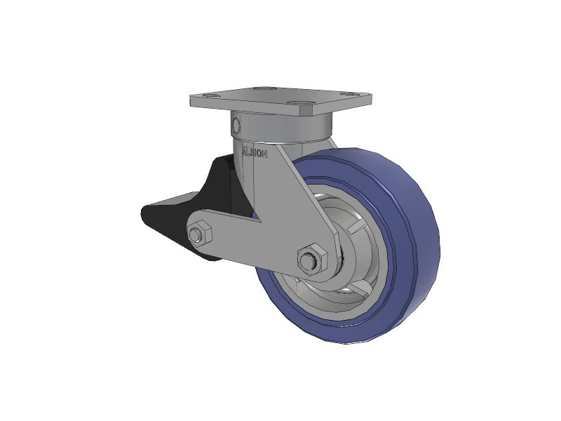 110 Series Kingpinless Top Plate Swivel Caster with 6 x 2 Blue HF - HydroTech (Flat) Wheel and Poly Lock Integrated Brake
