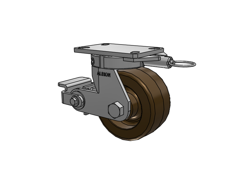 330 Series Top Plate Swivel Caster with 6 x 3 Reddish-Green Phenolic Resin TR - Phenolic (High Heat) Wheel and Poly Cam Brake