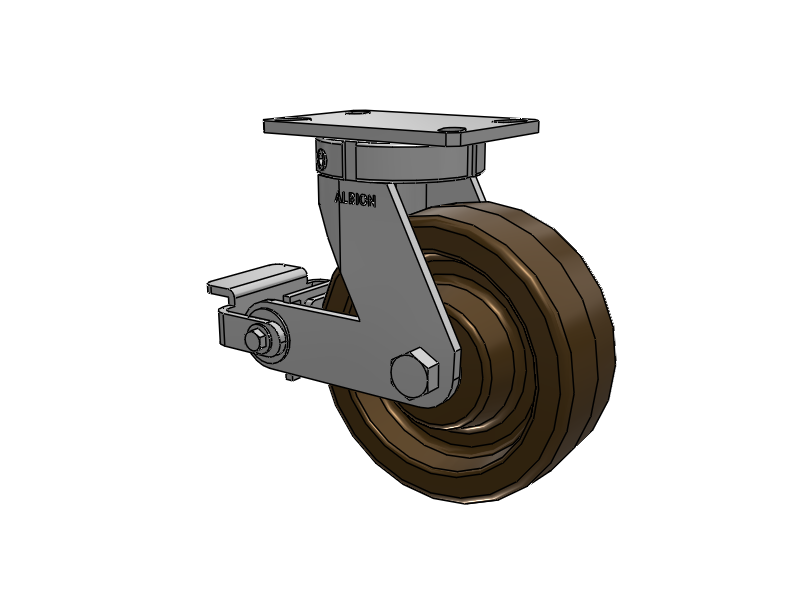 330 Series Top Plate Swivel Caster with 8 x 3 Reddish-Green Phenolic Resin TR - Phenolic (High Heat) Wheel and Poly Cam Brake