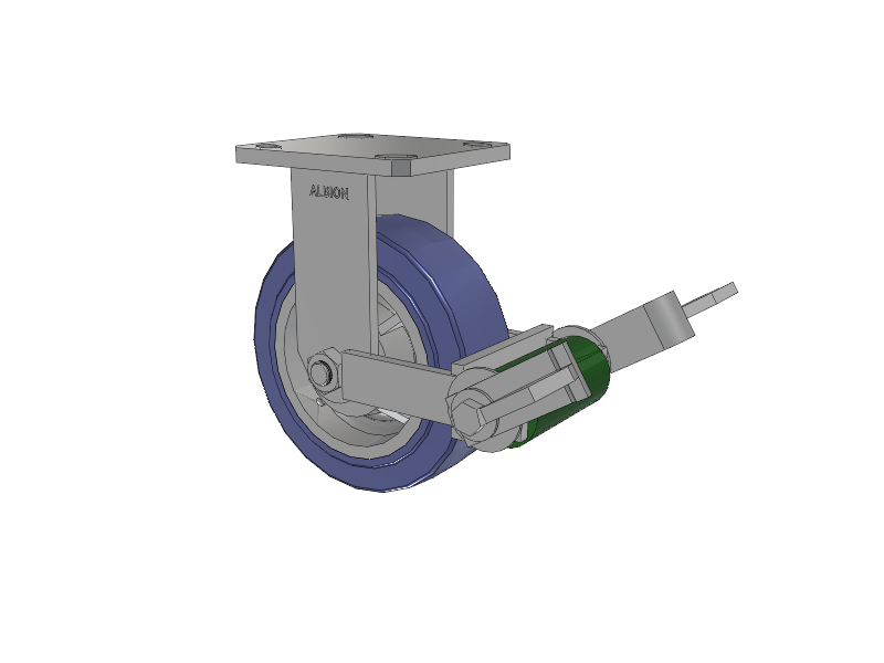 110 Series Kingpinless Top Plate Rigid Caster with 6 x 2 Blue HF - HydroTech (Flat) Wheel and Poly Cam Brake
