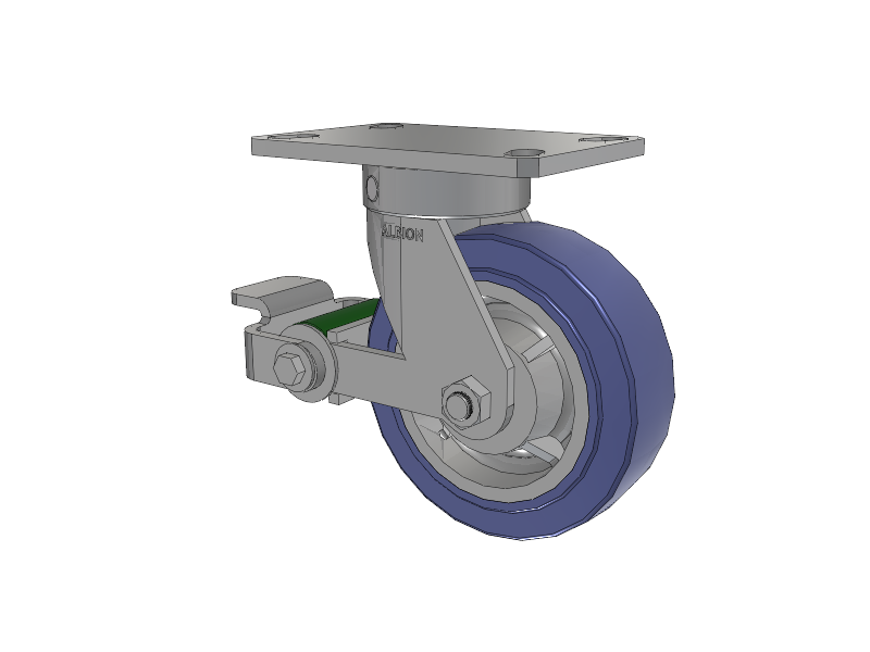 110 Series Kingpinless Top Plate Swivel Caster with 6 x 2 Blue HF - HydroTech (Flat) Wheel and Poly Cam Brake