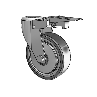 364/367 Hollow Kingpin Swivel Caster with 4 x 1.25 Grey TPR (Rubber on Metal Disc) Wheel and Total Lock Brake