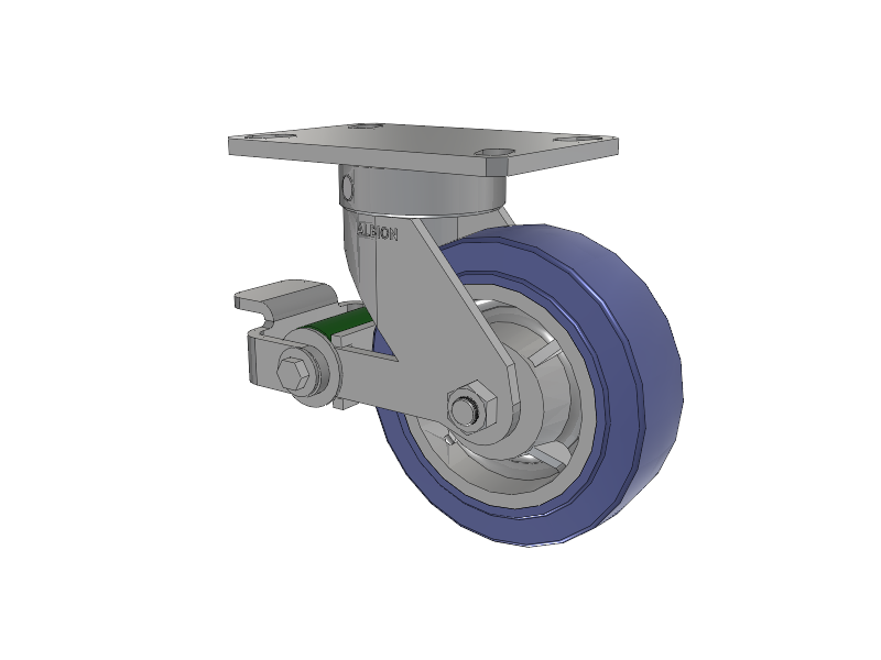 110 Series Kingpinless Top Plate Swivel Caster with 6 x 2 Blue HF - HydroTech (Flat) Wheel and Poly Cam Brake