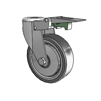 364/367 Hollow Kingpin Swivel Caster with 4 x 1.25 Grey TPR (Rubber on Metal Disc) Wheel and Directional Lock Brake
