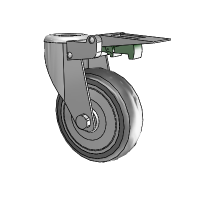 364/367 Hollow Kingpin Swivel Caster with 4 x 1.25 Grey TPR (Round) Wheel and Directional Lock Brake