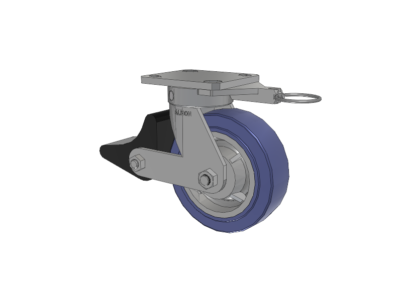 110 Series Kingpinless Top Plate Swivel Caster with 6 x 2 Blue HF - HydroTech (Flat) Wheel and Poly Lock Integrated Brake