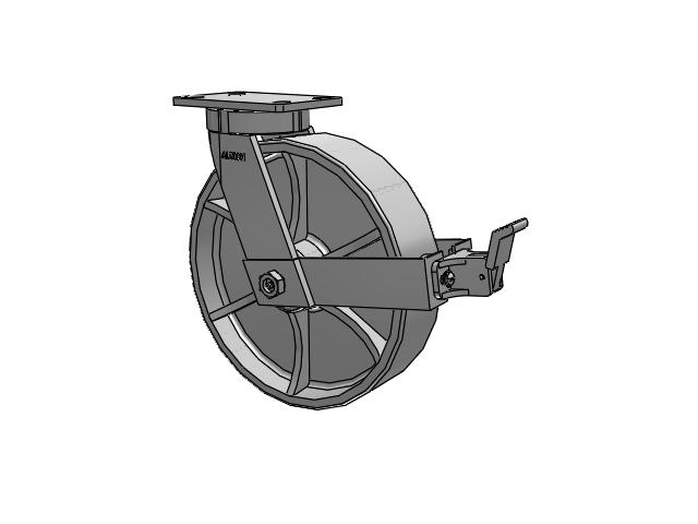 370 Series Top Plate Swivel Caster with 12 x 3 Grey Enamel CA - Cast Iron Wheel and Face Brake