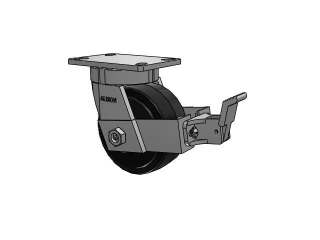 370 Series Top Plate Swivel Caster with 6 x 3 Black Tread on Black Enamel Core MR - Moldon Rubber (Cast Iron Core) Wheel and Face Brake