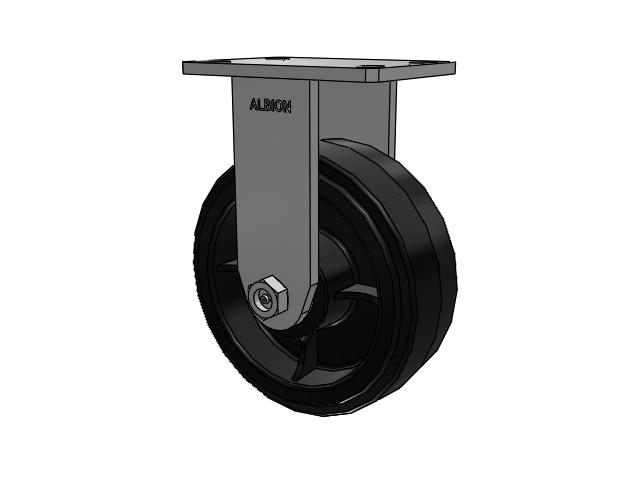 370 Series Top Plate Rigid Caster with 8 x 3 Black Tread on Black Enamel Core MR - Moldon Rubber (Cast Iron Core) Wheel