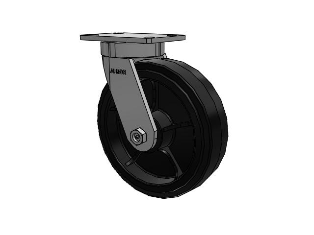 370 Series Top Plate Swivel Caster with 10 x 3 Black Tread on Black Enamel Core MR - Moldon Rubber (Cast Iron Core) Wheel
