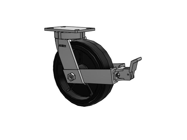 370 Series Top Plate Swivel Caster with 10 x 3 Black Tread on Black Enamel Core MR - Moldon Rubber (Cast Iron Core) Wheel and Face Brake