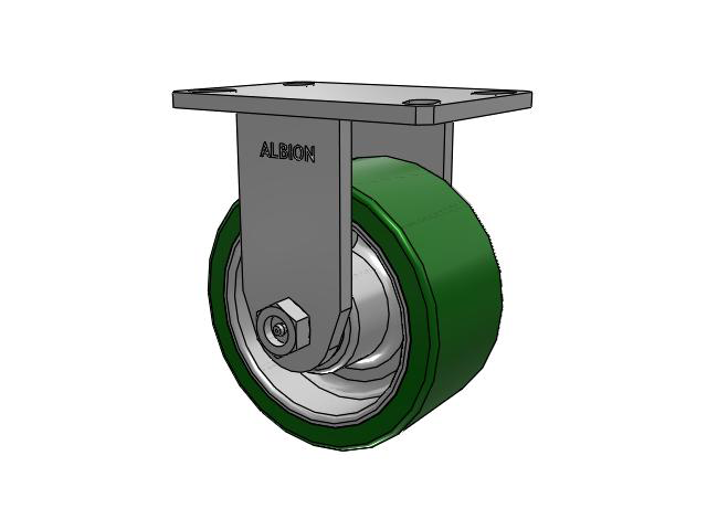 370 Series Top Plate Rigid Caster with 6 x 3 Green Tread on Aluminum Core PE - Polyurethane (Cast Iron Core) Wheel