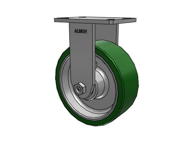 370 Series Top Plate Rigid Caster with 8 x 3 Green Tread on Aluminum Core PE - Polyurethane (Cast Iron Core) Wheel