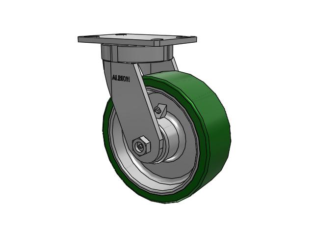 370 Series Top Plate Swivel Caster with 8 x 3 Green Tread on Aluminum Core PE - Polyurethane (Cast Iron Core) Wheel