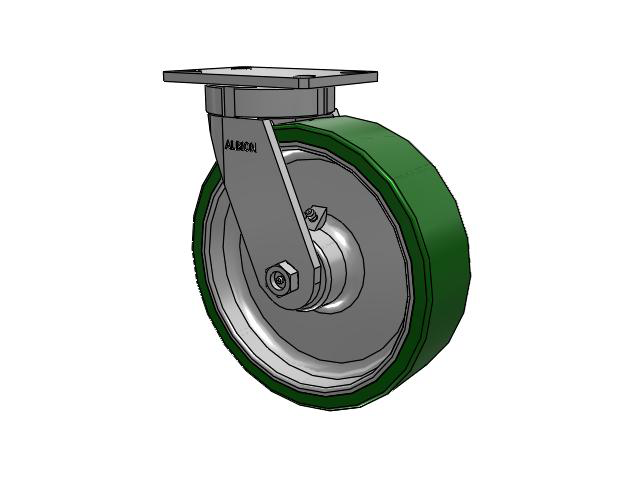 370 Series Top Plate Swivel Caster with 10 x 3 Green Tread on Aluminum Core PE - Polyurethane (Cast Iron Core) Wheel