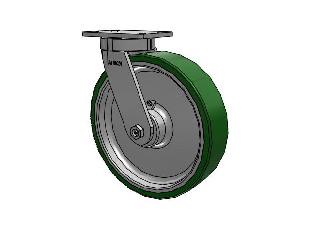 370 Series Top Plate Swivel Caster with 12 x 3 Green Tread on Aluminum Core PE - Polyurethane (Cast Iron Core) Wheel