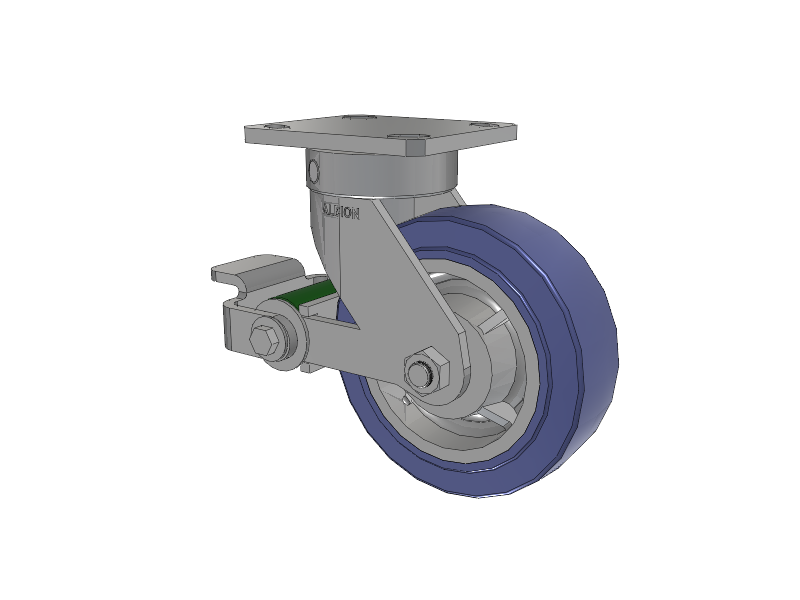 110 Series Kingpinless Top Plate Swivel Caster with 6 x 2 Blue HF - HydroTech (Flat) Wheel and Poly Cam Brake
